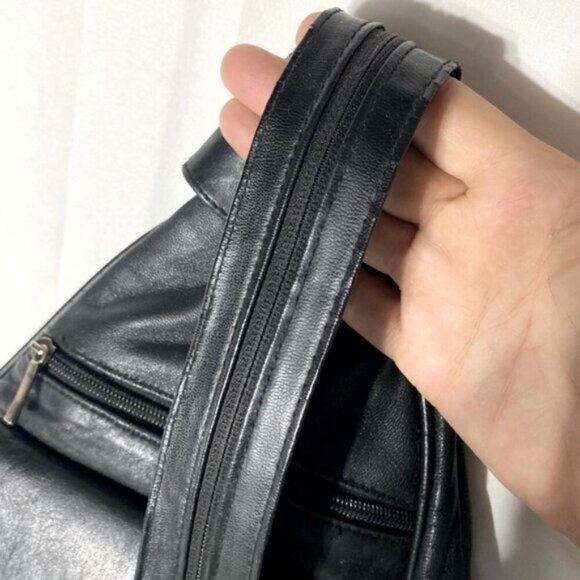 Vintage 90s Black Faux Leather Convertible Shoulder Bag  Backpack - Picture 5 of 16